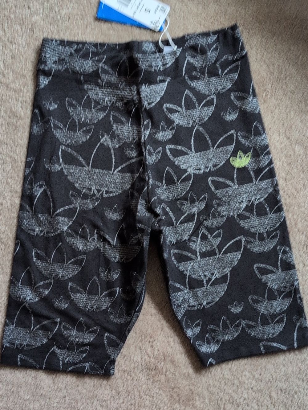 Adidas Black Glitter Trefoil Active Shorts with Lime Logo. S